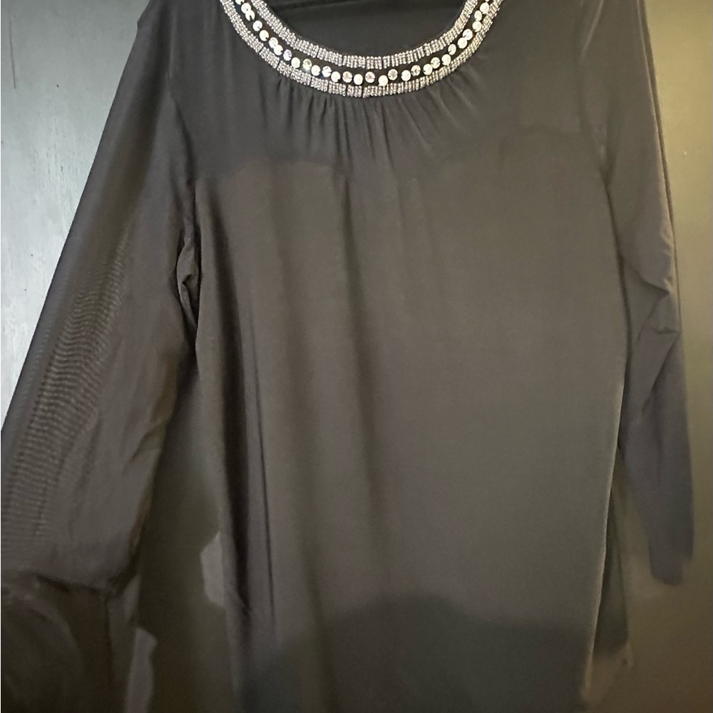 PerSeption Concept Black Embellished Long Sleeve Blouse